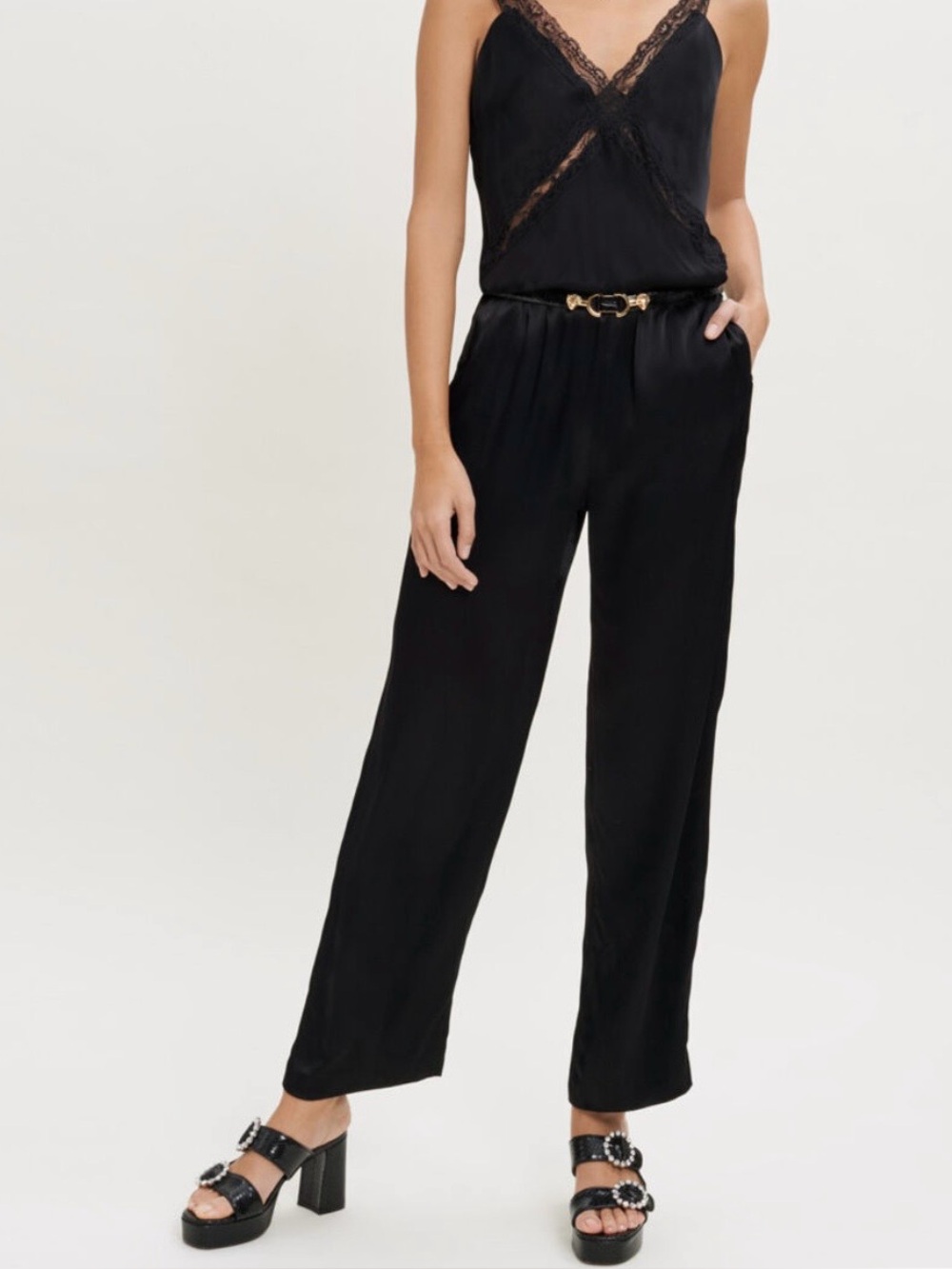 Maje Satin jumpsuit with strap